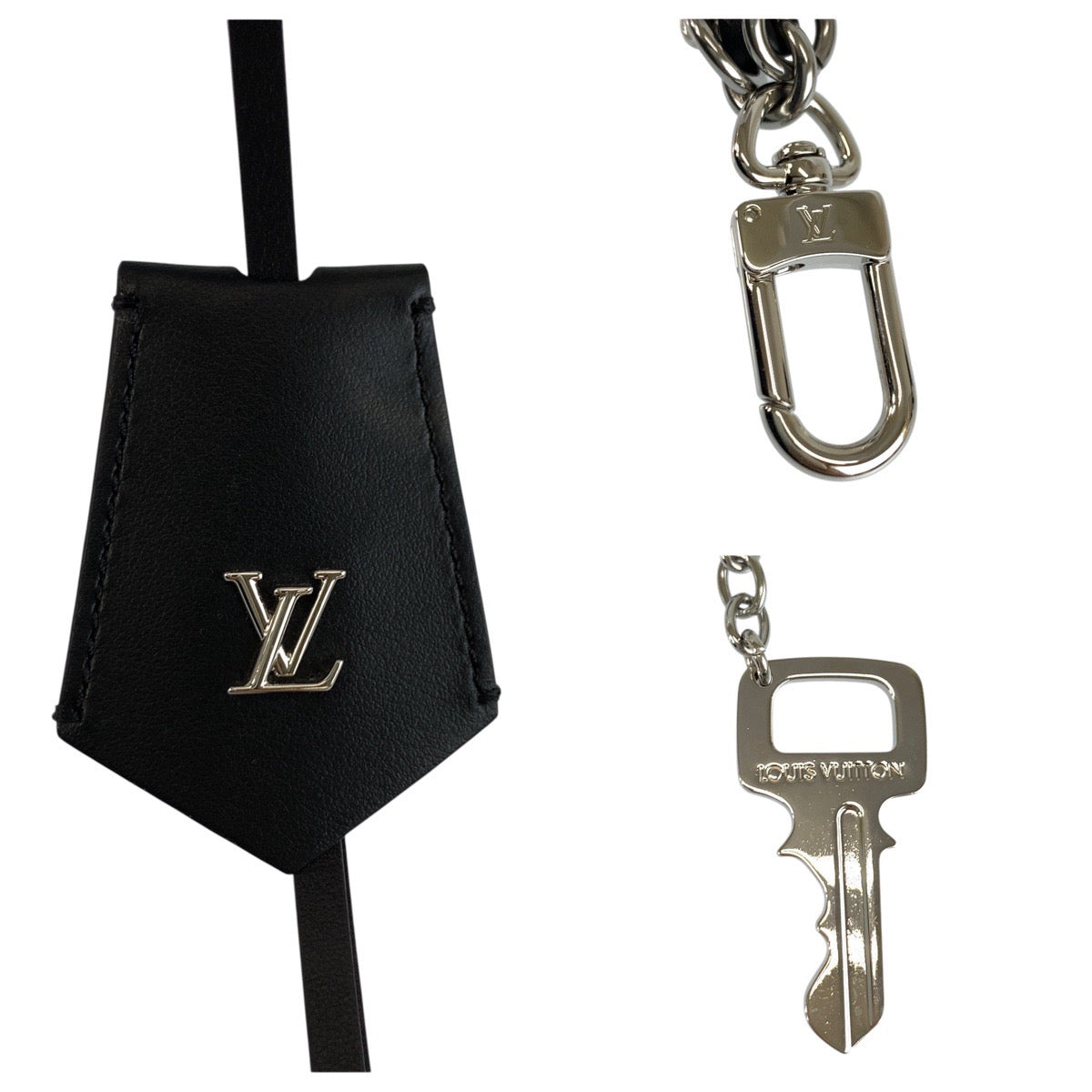 24638
LOUIS VUITTON ルイヴィトン LV イニシャル ミッドナイトパールスタッキング ブラック 黒 シルバー レザー M02957 キーホルダー バッグチャーム レディース SA62