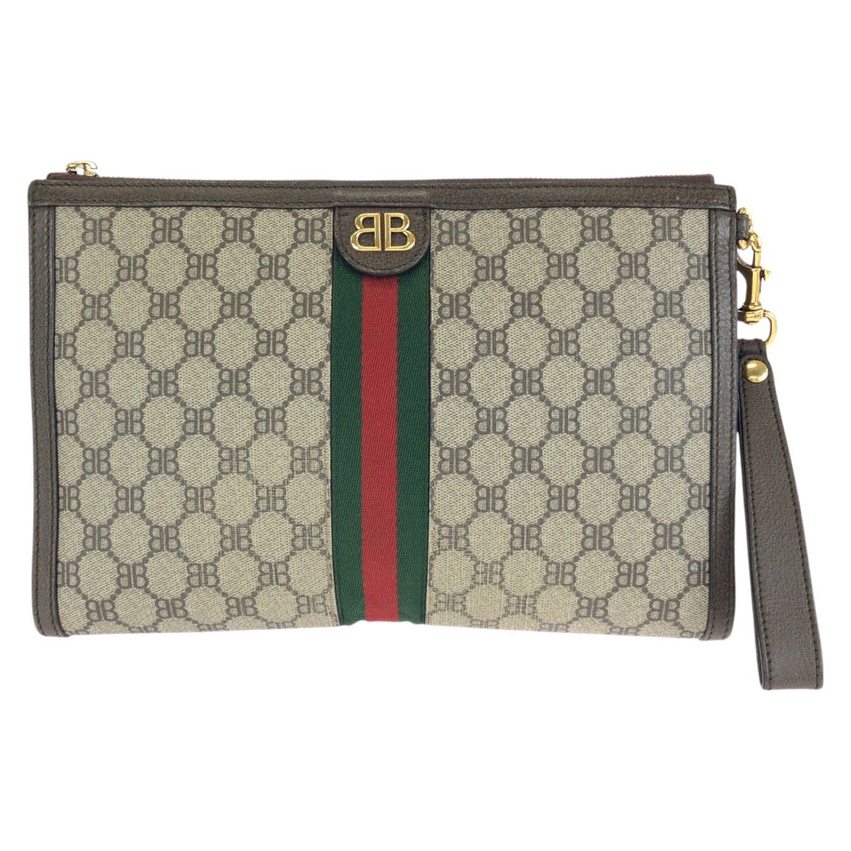24639
BALENCIAGA バレンシアガ ザ ハッカープロジェクト シェリーライン BALENCIAGA GUCCI ベージュ ブラウン ゴールド金具 PVC 680382 クラッチバッグ セカンドバッグ メンズ ABP62