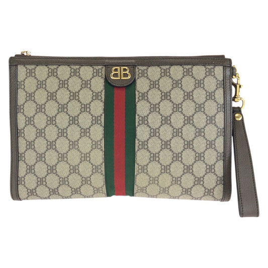24639
BALENCIAGA バレンシアガ ザ ハッカープロジェクト シェリーライン BALENCIAGA GUCCI ベージュ ブラウン ゴールド金具 PVC 680382 クラッチバッグ セカンドバッグ メンズ ABP62