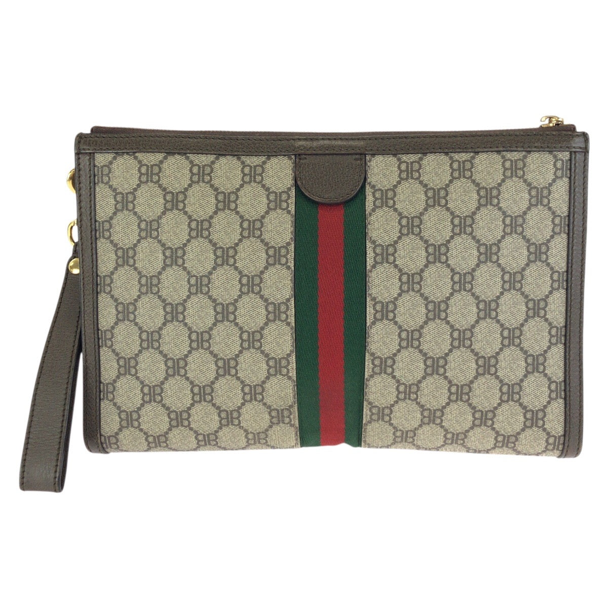24639
BALENCIAGA バレンシアガ ザ ハッカープロジェクト シェリーライン BALENCIAGA GUCCI ベージュ ブラウン ゴールド金具 PVC 680382 クラッチバッグ セカンドバッグ メンズ ABP62