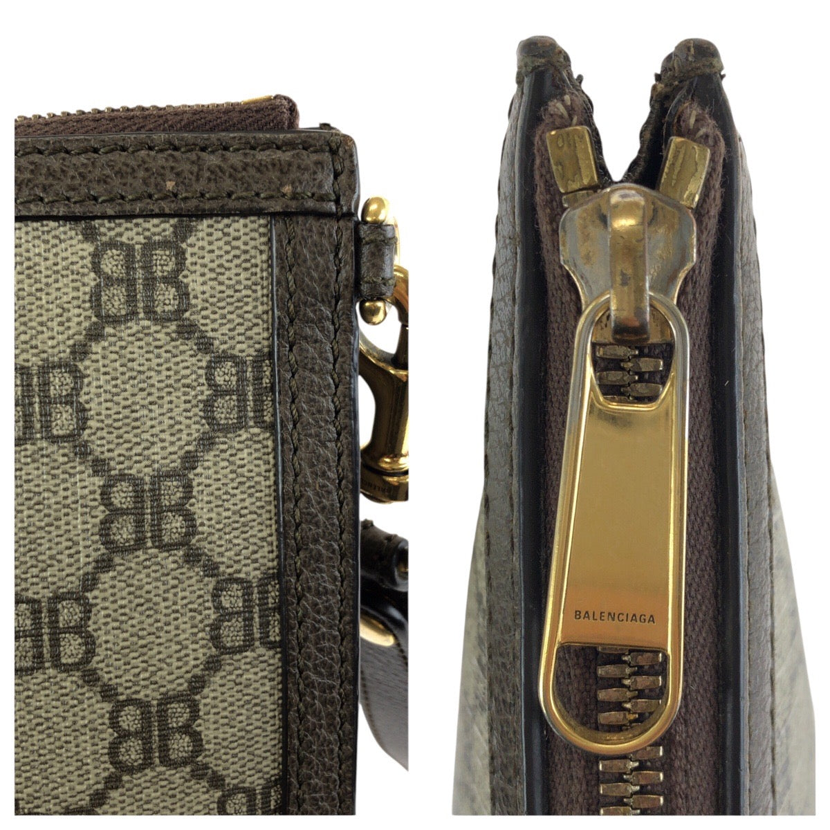 24639
BALENCIAGA バレンシアガ ザ ハッカープロジェクト シェリーライン BALENCIAGA GUCCI ベージュ ブラウン ゴールド金具 PVC 680382 クラッチバッグ セカンドバッグ メンズ ABP62