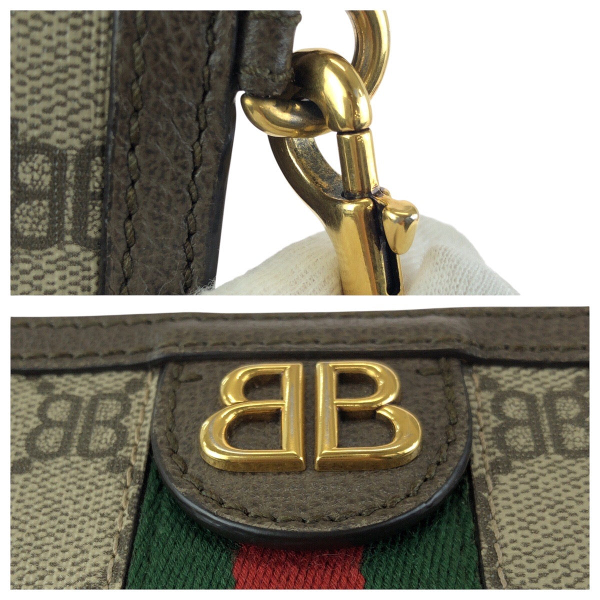 24639
BALENCIAGA バレンシアガ ザ ハッカープロジェクト シェリーライン BALENCIAGA GUCCI ベージュ ブラウン ゴールド金具 PVC 680382 クラッチバッグ セカンドバッグ メンズ ABP62