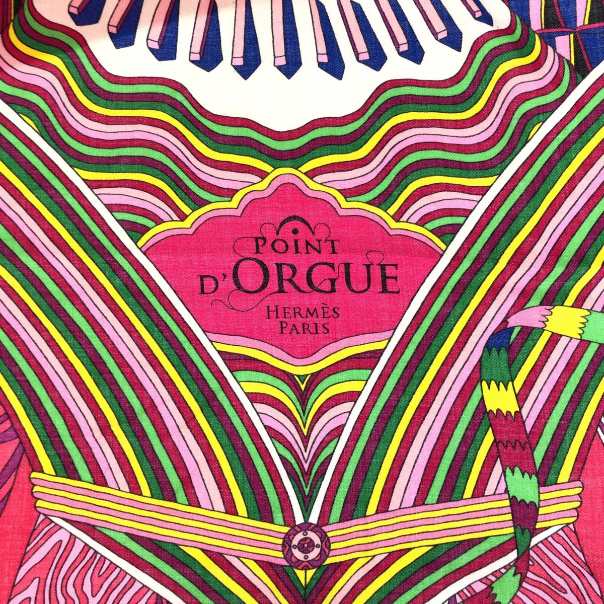 24649
HERMES エルメス カレ140 カレジェアン POINT D ORGUE ピンク カシミヤ / シルク ストール レディース A84