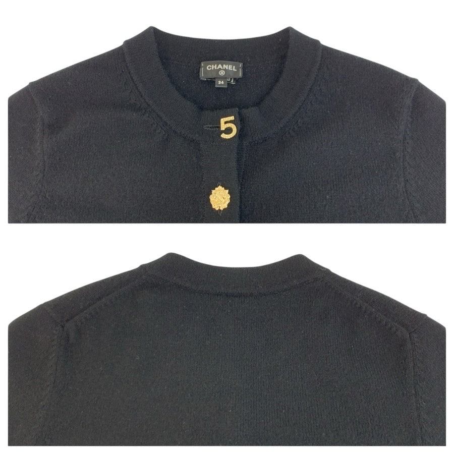 24661
CHANEL シャネル アイコンボタン サイズ34 ブラック ゴールド カシミヤ カーディガン ジャケット レディース A360