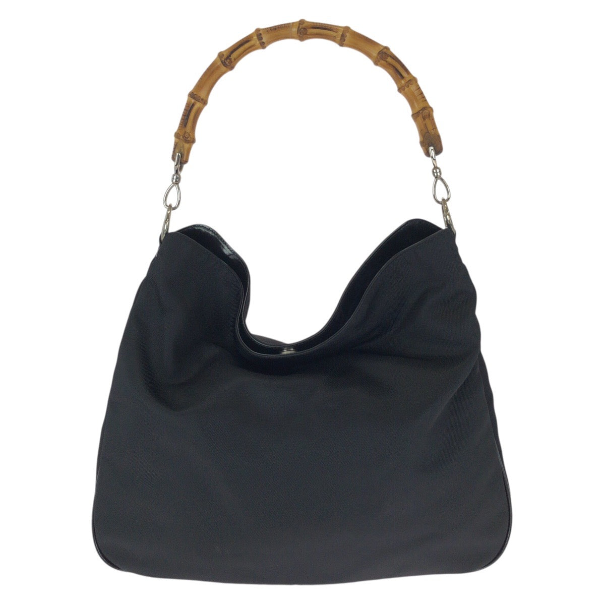 24669
GUCCI グッチ バンブー ブラック 黒 シルバー金具 ナイロン 001 1998 1577 ショルダーバッグ ハンドバッグ レディース ABP21