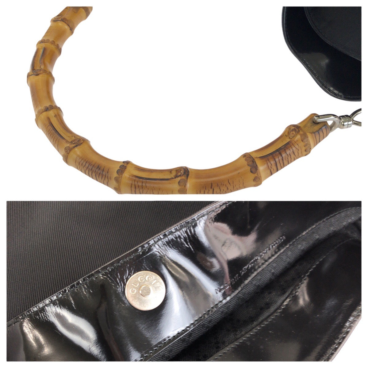 24669
GUCCI グッチ バンブー ブラック 黒 シルバー金具 ナイロン 001 1998 1577 ショルダーバッグ ハンドバッグ レディース ABP21
