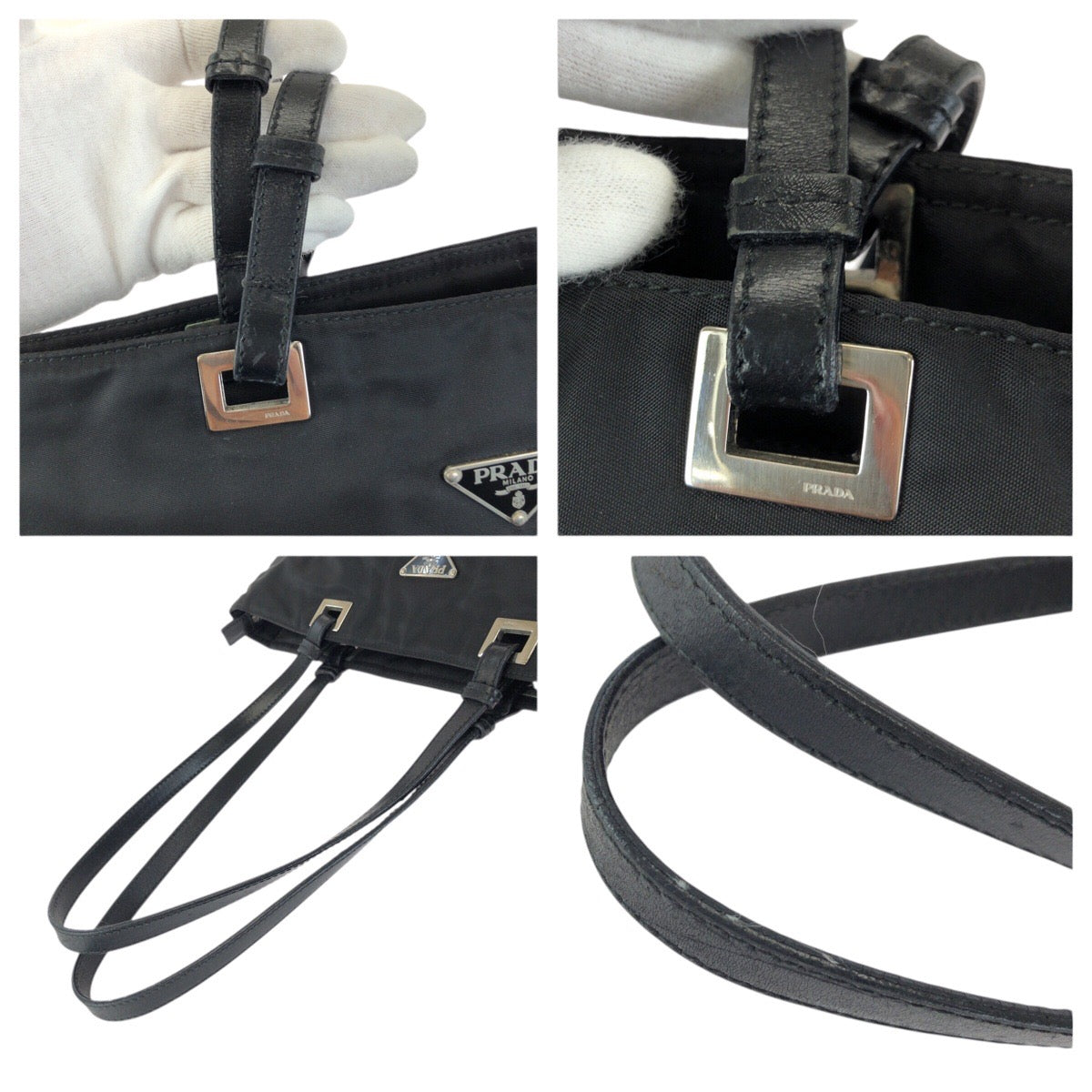 24675
PRADA プラダ テスート 三角ロゴプレート ブラック 黒 シルバー金具 ナイロン / レザー トートバッグ ショルダーバッグ レディース ABP28