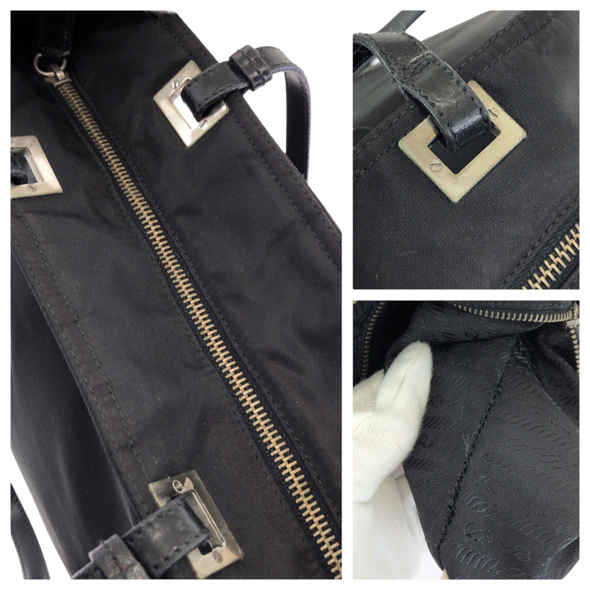 24675
PRADA プラダ テスート 三角ロゴプレート ブラック 黒 シルバー金具 ナイロン / レザー トートバッグ ショルダーバッグ レディース ABP28