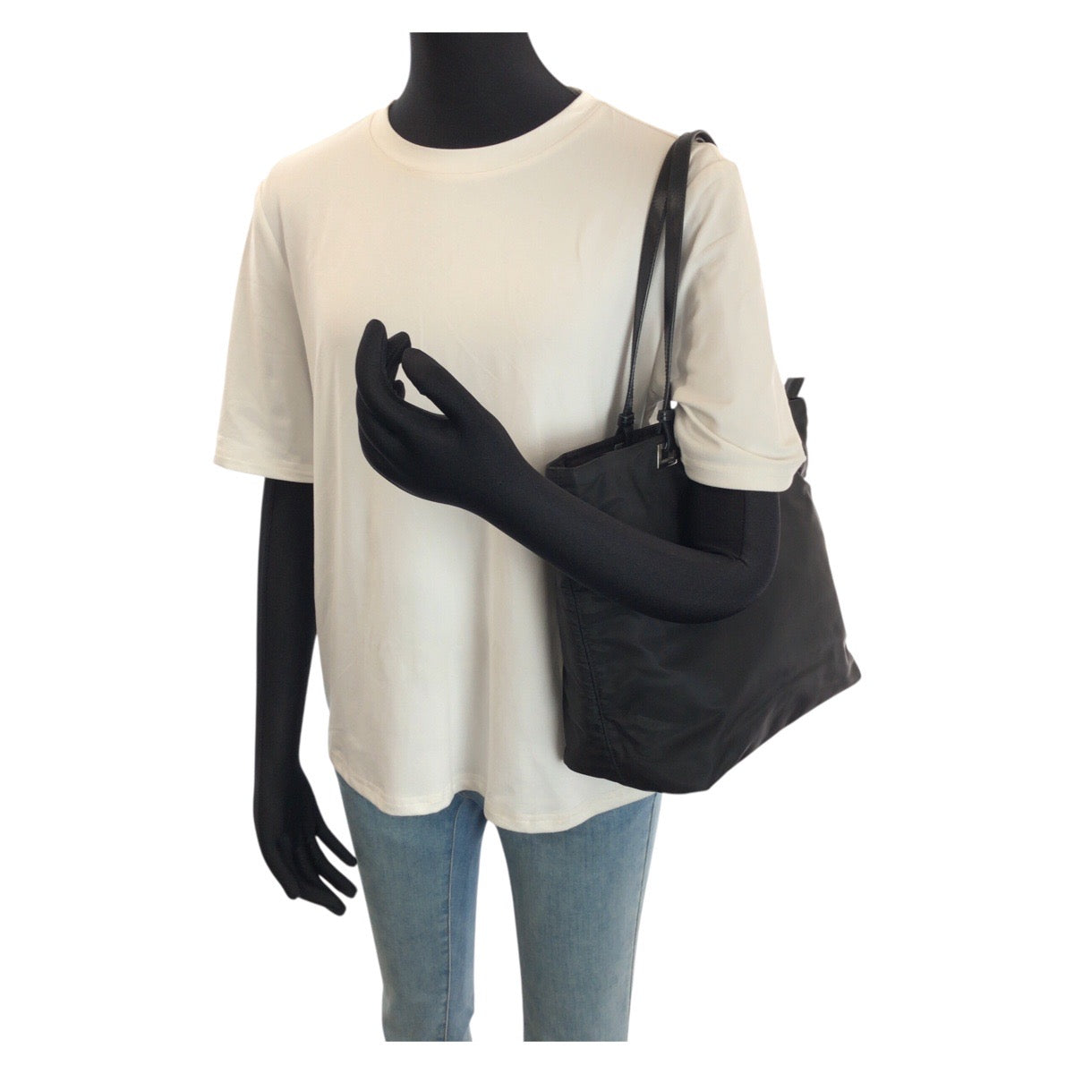 24675
PRADA プラダ テスート 三角ロゴプレート ブラック 黒 シルバー金具 ナイロン / レザー トートバッグ ショルダーバッグ レディース ABP28