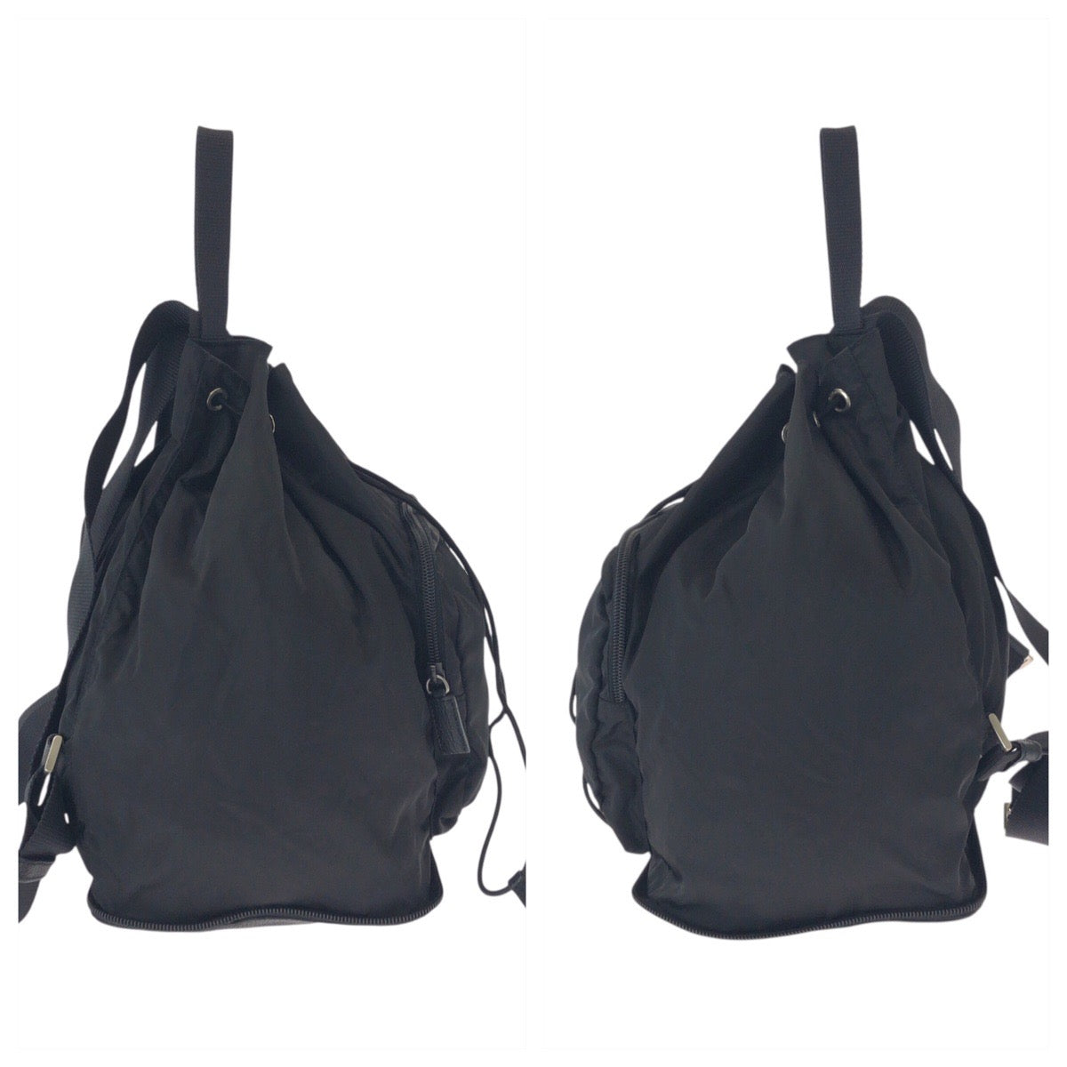 24681
PRADA プラダ テスート 三角ロゴプレート ブラック 黒 シルバー金具 ナイロン / レザー リュックサック バックパック 折りたたみ レディース A44