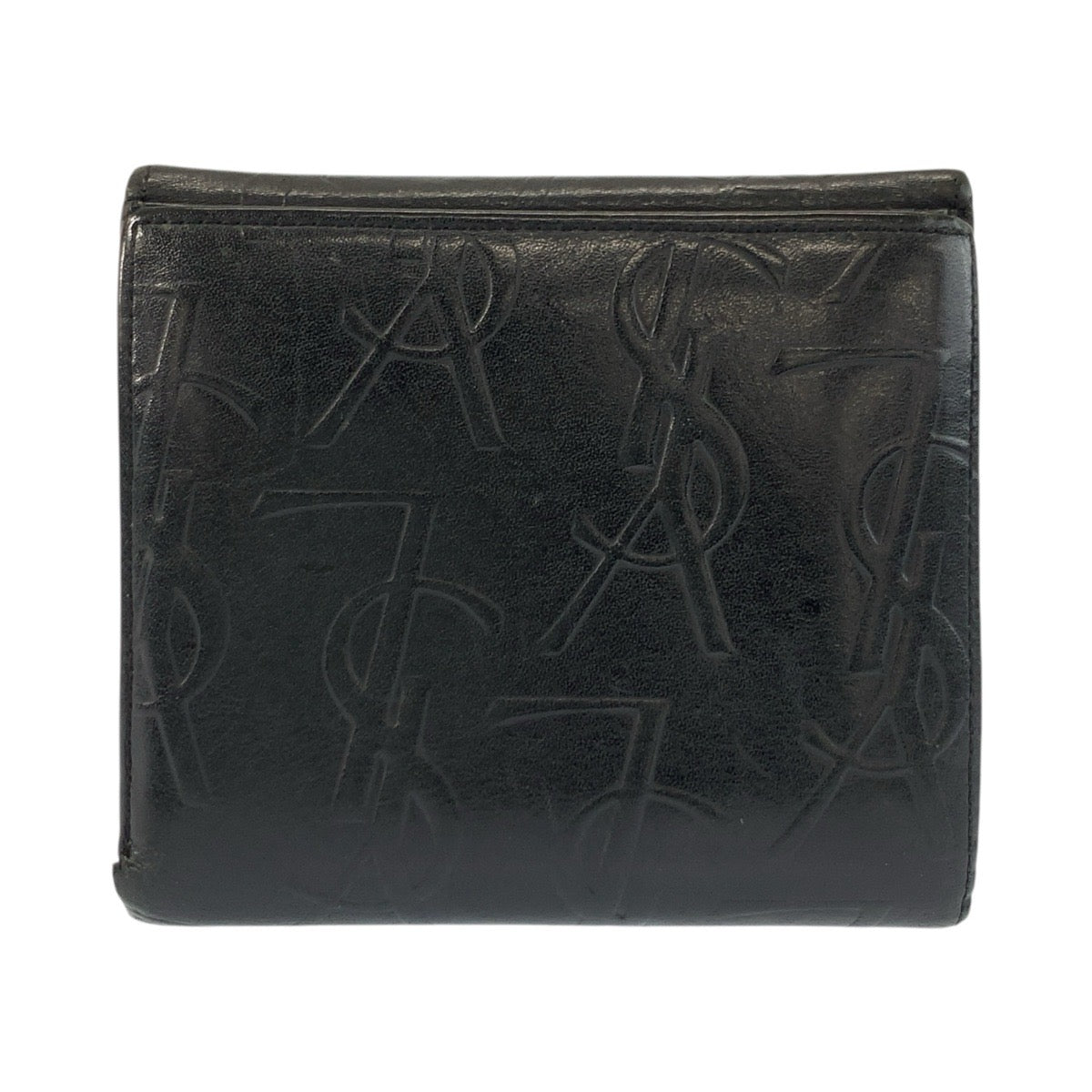 24683
YVES SAINT LAURENT イヴ サンローラン ロゴ 型押し ブラック 黒 レザー 折財布 コンパクトウォレット レディース AB9