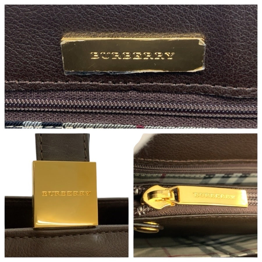 24685
BURBERRY バーバリー 中チェック柄 ブラウン ゴールド金具 レザー トートバッグ ショルダーバッグ レディース A28