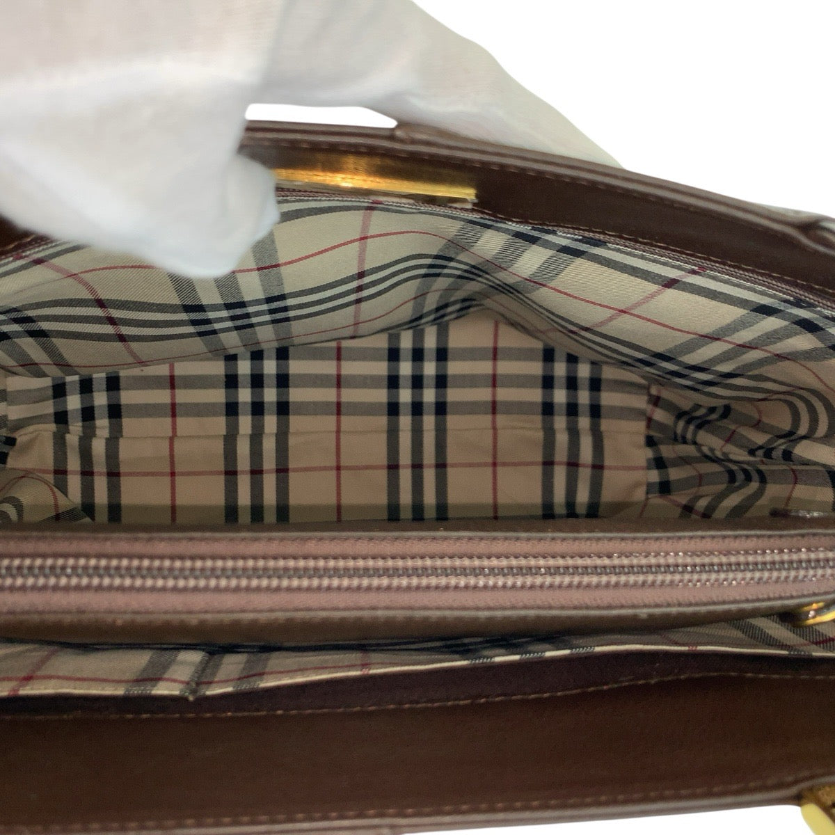 24685
BURBERRY バーバリー 中チェック柄 ブラウン ゴールド金具 レザー トートバッグ ショルダーバッグ レディース A28