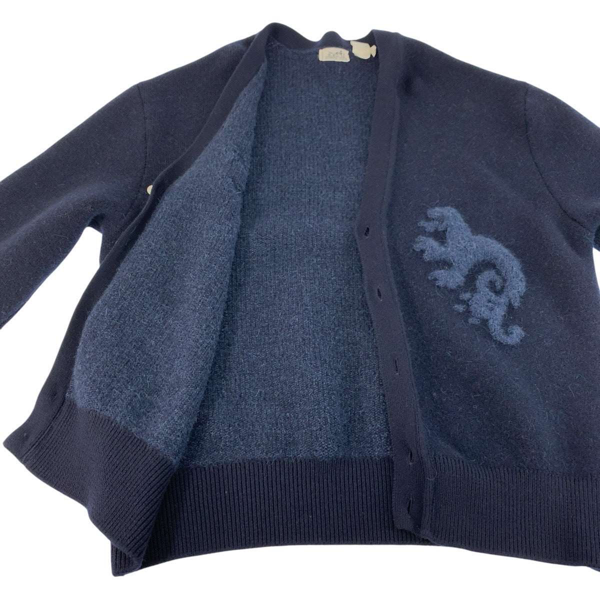 24692
HERMES エルメス ドラゴン サイズM ネイビー ウール / ポリウレタン ニットカーディガン メンズ A56