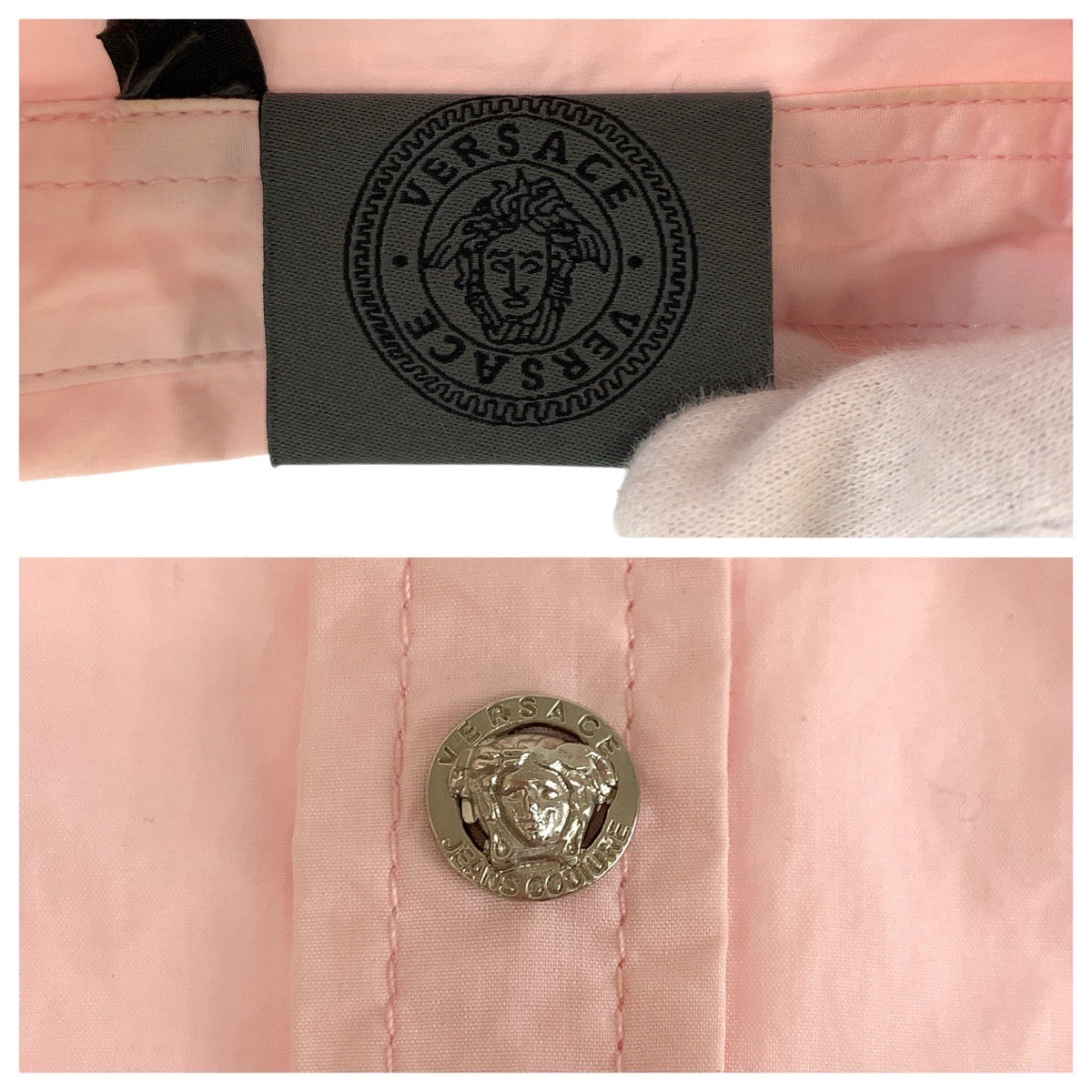 24698
VERSACE ヴェルサーチ ピンク コットン 長袖シャツ メンズ AB9