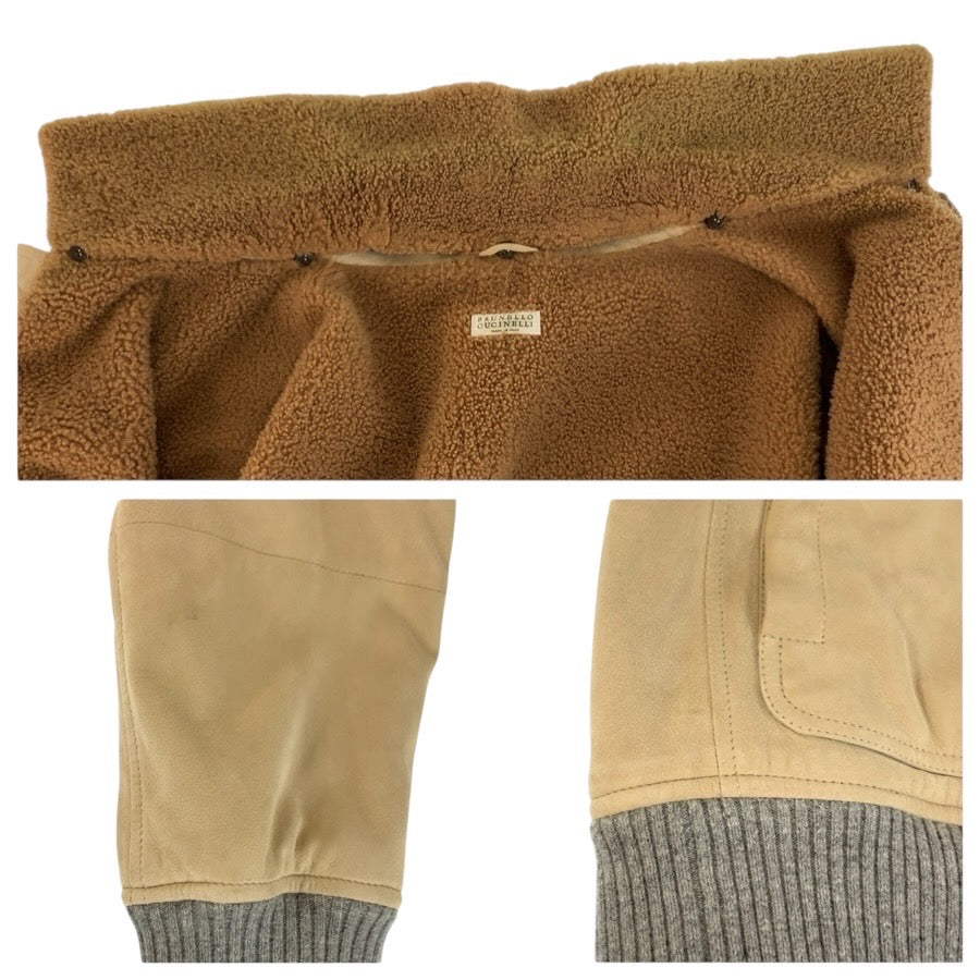 24714
Brunello Cucinelli ブルネロクチネリ 26SS ベージュ ブラウン レザー / ウール ブルゾン ジャケット メンズ ABP420