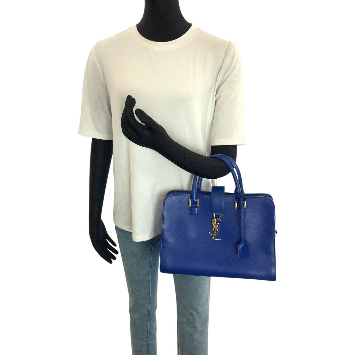 24719
SAINT LAURENT PARIS サンローランパリ モノグラム カバス YSL 2way ブルー ゴールド金具 レザー 357395 ハンドバッグ ショルダーバッグ レディース ABP70