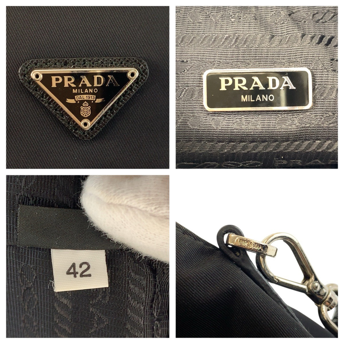 24721
PRADA プラダ テスート ブラック 黒 シルバー金具 ナイロン ポーチ 巾着ポーチ レディース ABP35
