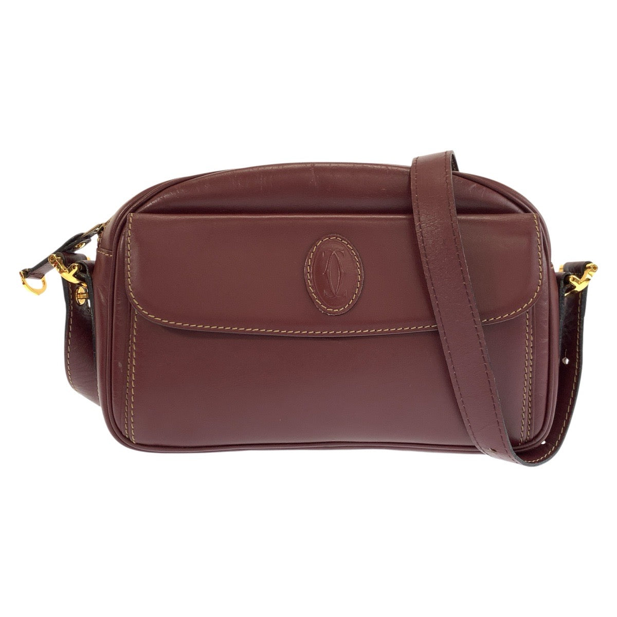24722
CARTIER カルティエ マストライン ボルドー ゴールド金具 レザー ショルダーバッグ レディース ABP21
