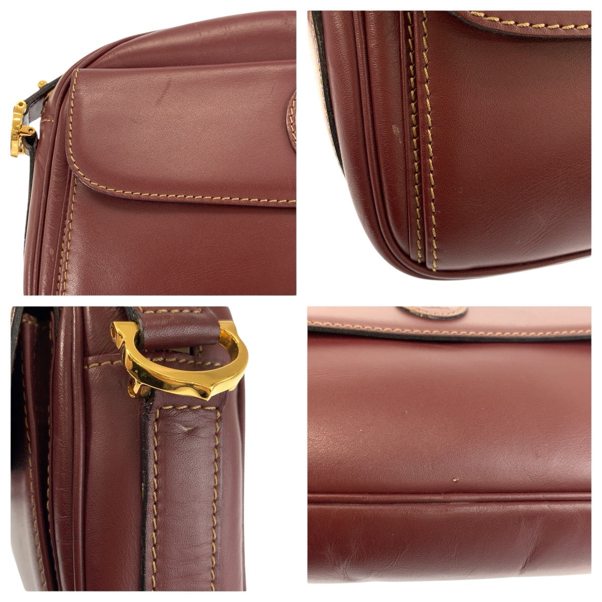 24722
CARTIER カルティエ マストライン ボルドー ゴールド金具 レザー ショルダーバッグ レディース ABP21