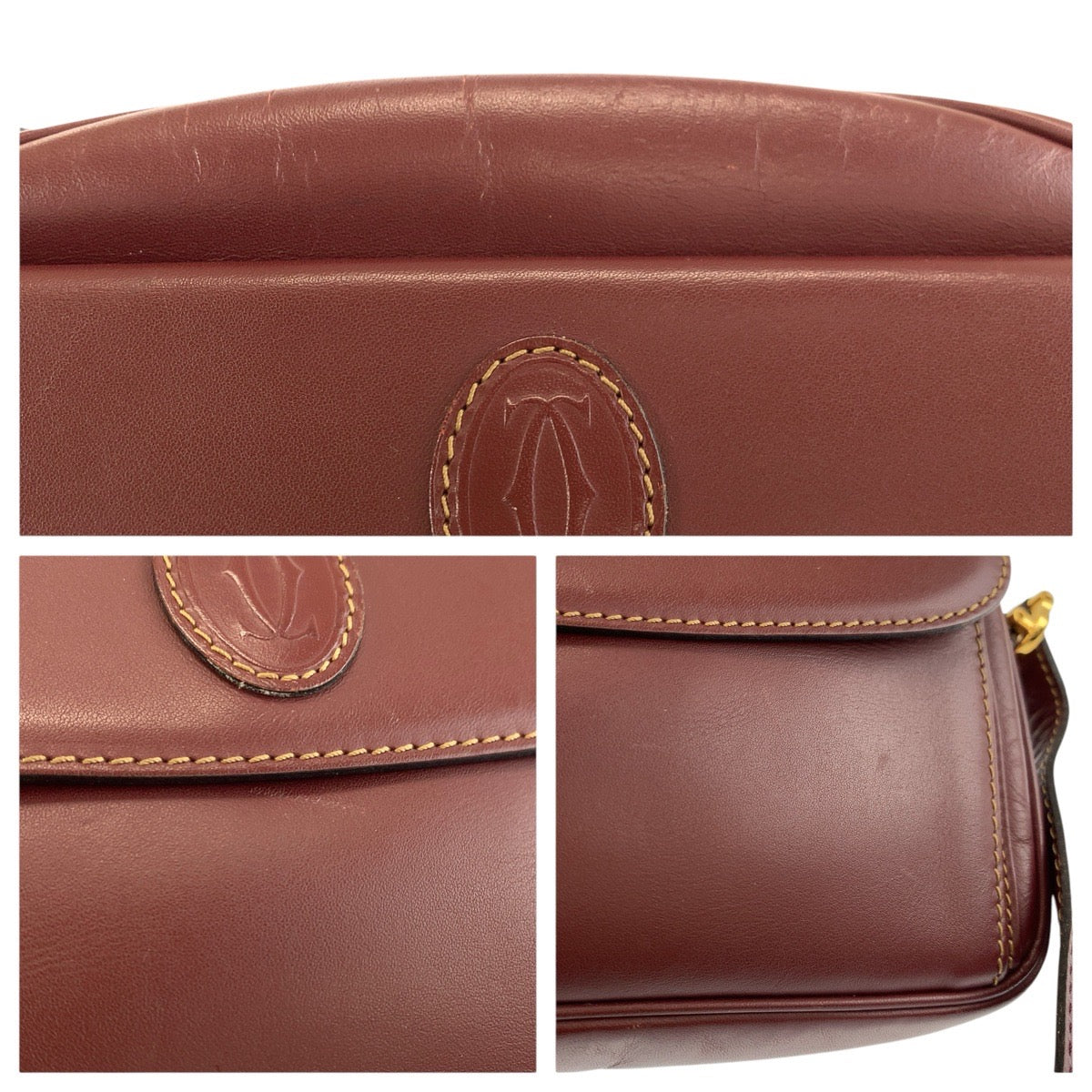 24722
CARTIER カルティエ マストライン ボルドー ゴールド金具 レザー ショルダーバッグ レディース ABP21