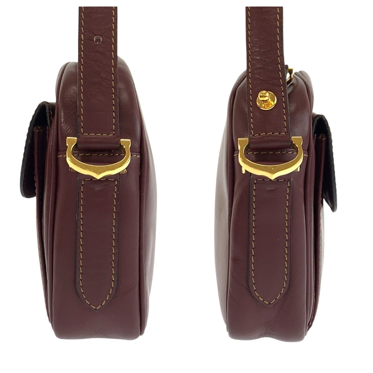24722
CARTIER カルティエ マストライン ボルドー ゴールド金具 レザー ショルダーバッグ レディース ABP21