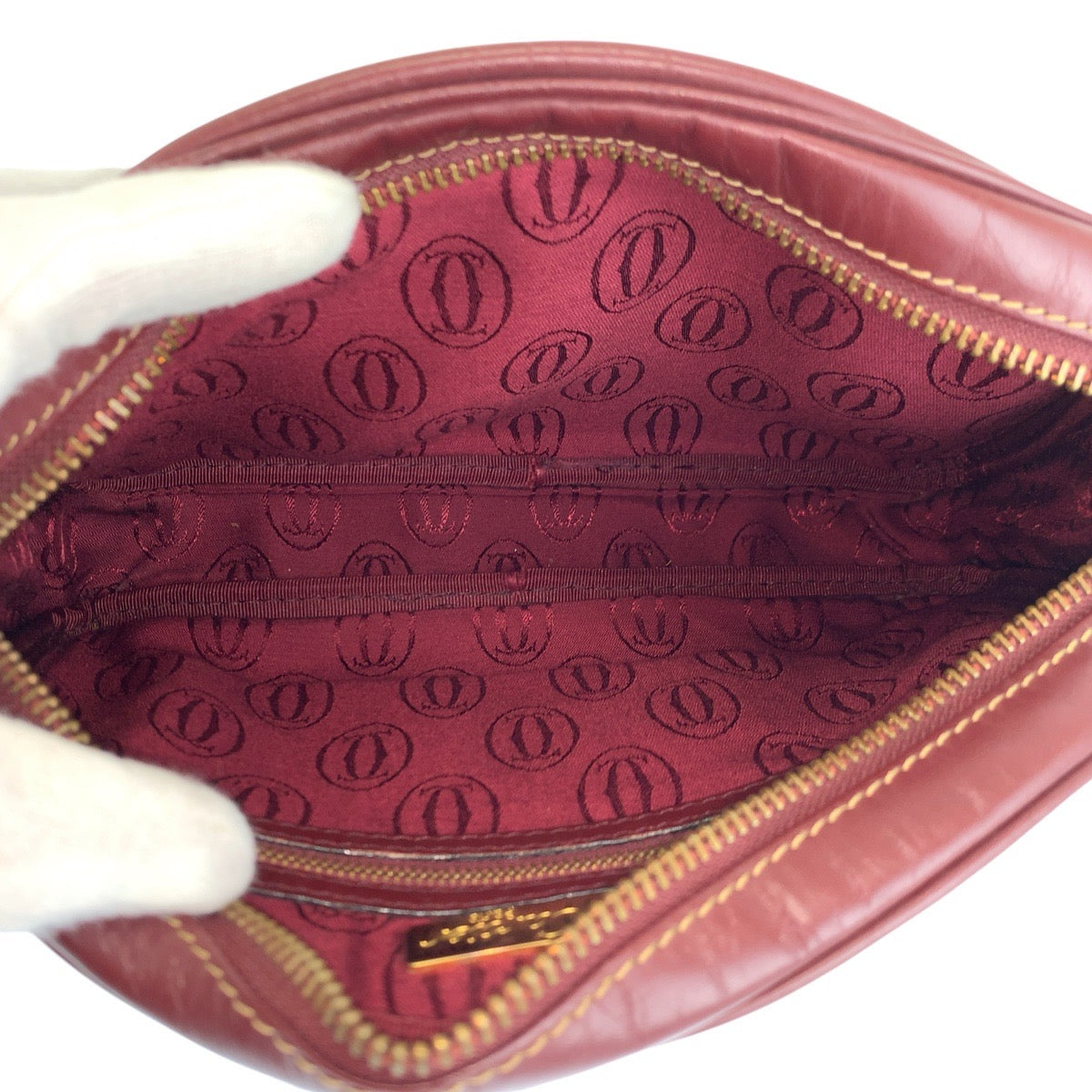 24722
CARTIER カルティエ マストライン ボルドー ゴールド金具 レザー ショルダーバッグ レディース ABP21