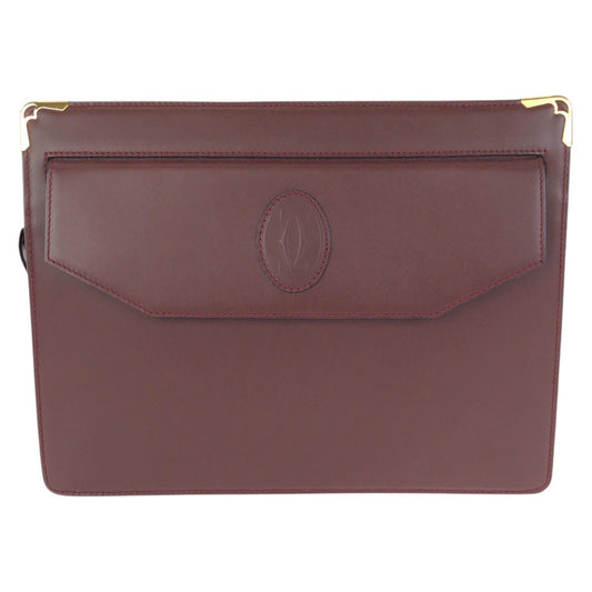 24723
CARTIER カルティエ マストライン ワインレッド ボルドー ゴールド金具 レザー クラッチバッグ セカンドバッグ 男女兼用 メンズ ABP14