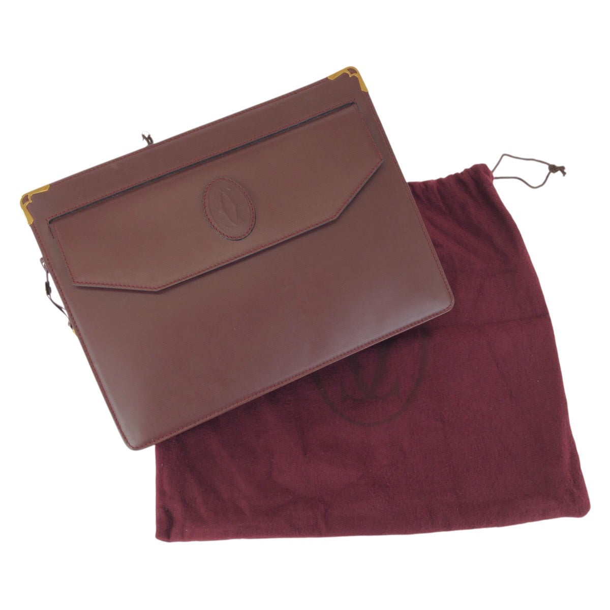 24723
CARTIER カルティエ マストライン ワインレッド ボルドー ゴールド金具 レザー クラッチバッグ セカンドバッグ 男女兼用 メンズ ABP14