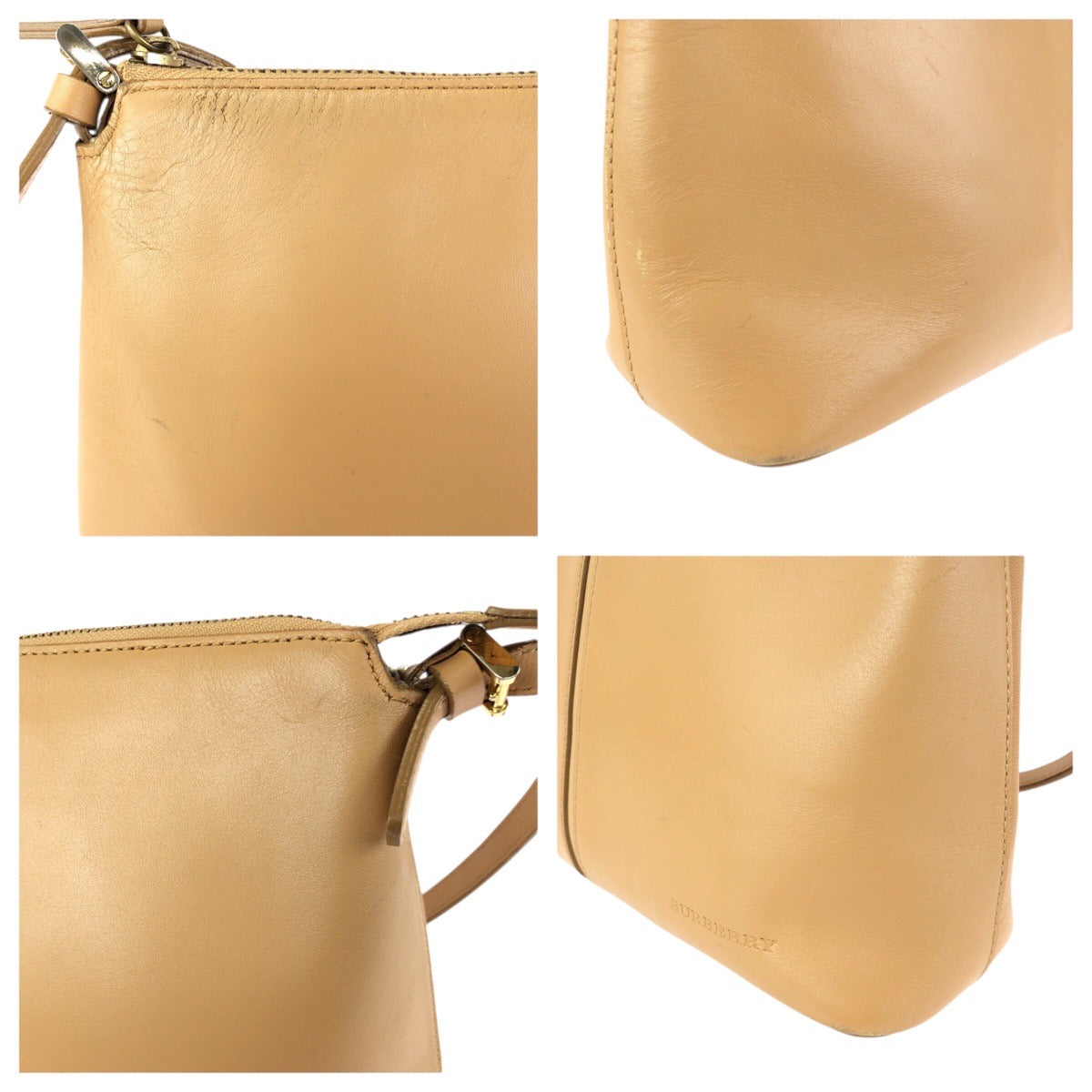 24726
BURBERRY バーバリー ロゴ ベージュ ゴールド金具 レザー ショルダーバッグ ハンドバッグ レディース AB21