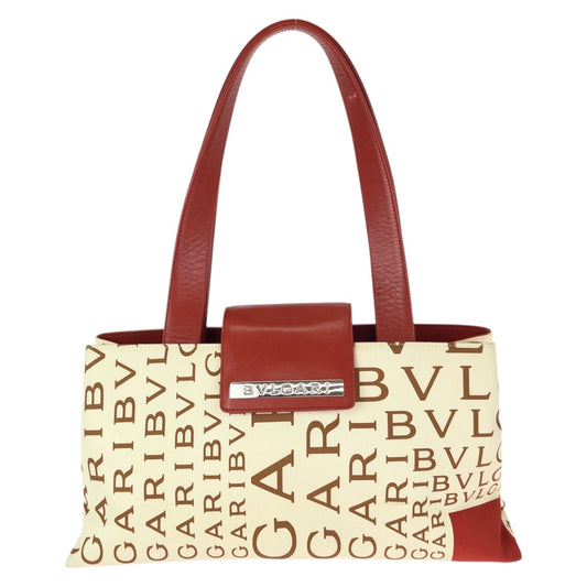 24730
BVLGARI ブルガリ ロゴマニア レッド アイボリー シルバー金具 キャンバス / レザー トートバッグ ショルダーバッグ レディース ABP14