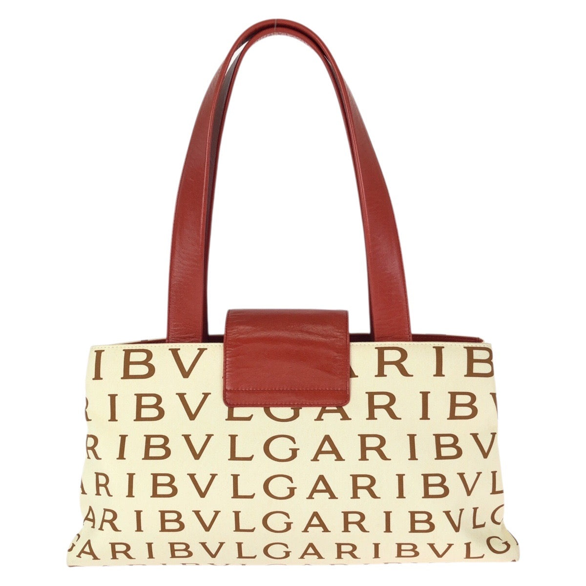 24730
BVLGARI ブルガリ ロゴマニア レッド アイボリー シルバー金具 キャンバス / レザー トートバッグ ショルダーバッグ レディース ABP14