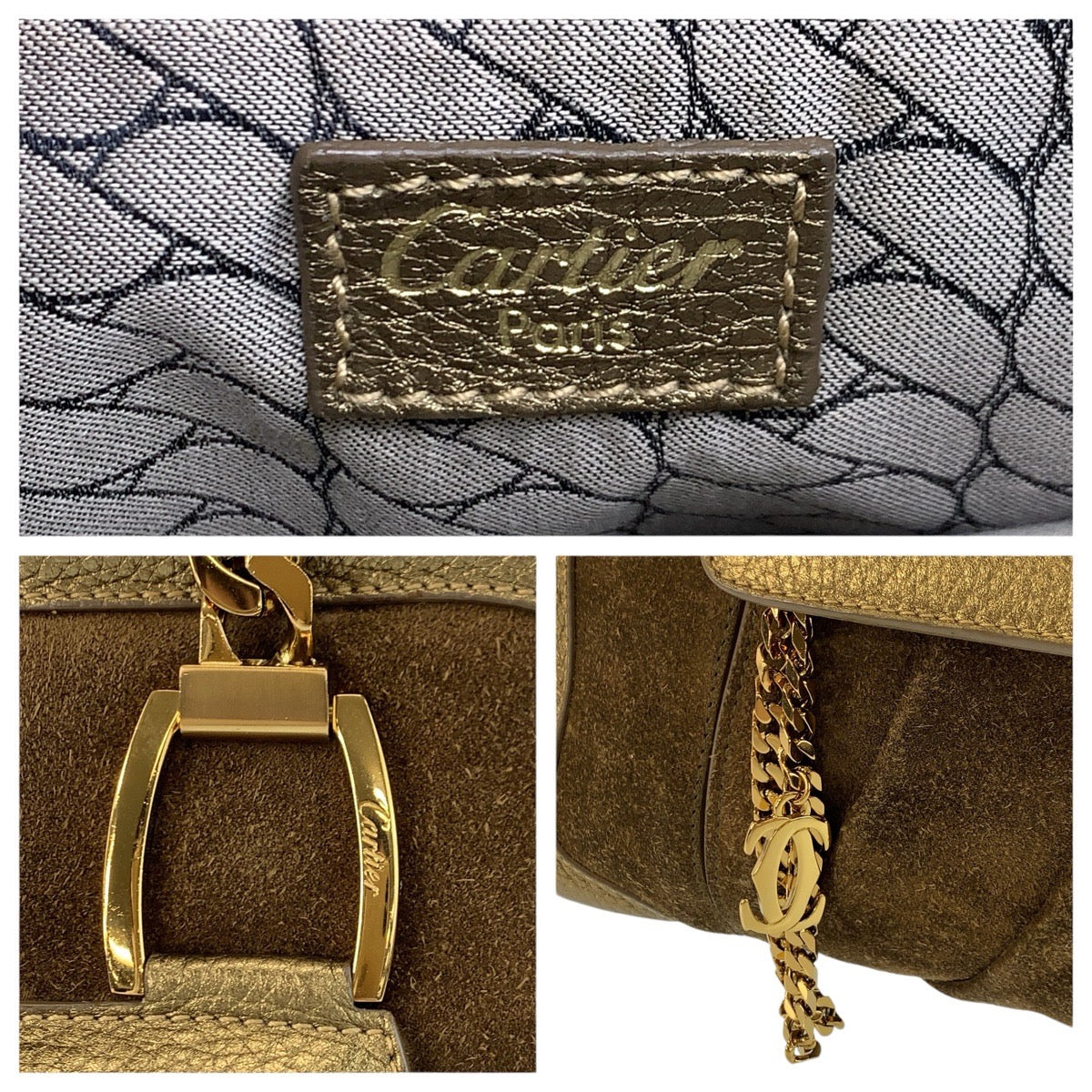 24732
CARTIER カルティエ ラドーニャ ゴールド ブラウン スウェード / レザー チェーン ショルダーバッグ レディース ABP42