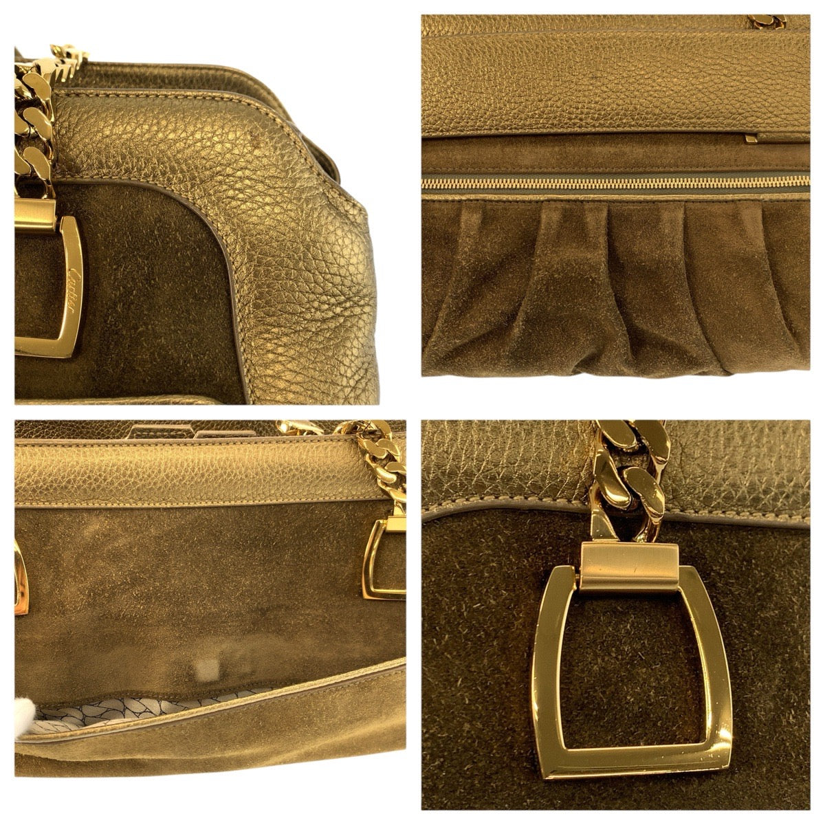 24732
CARTIER カルティエ ラドーニャ ゴールド ブラウン スウェード / レザー チェーン ショルダーバッグ レディース ABP42