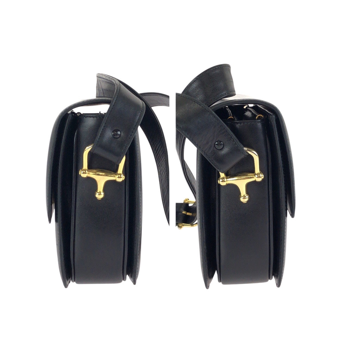 24733
CELINE セリーヌ ヴィンテージ ホースキャリッジ 馬車金具 ブラック 黒 ゴールド金具 レザー ショルダーバッグ ポシェット レディース ABP56