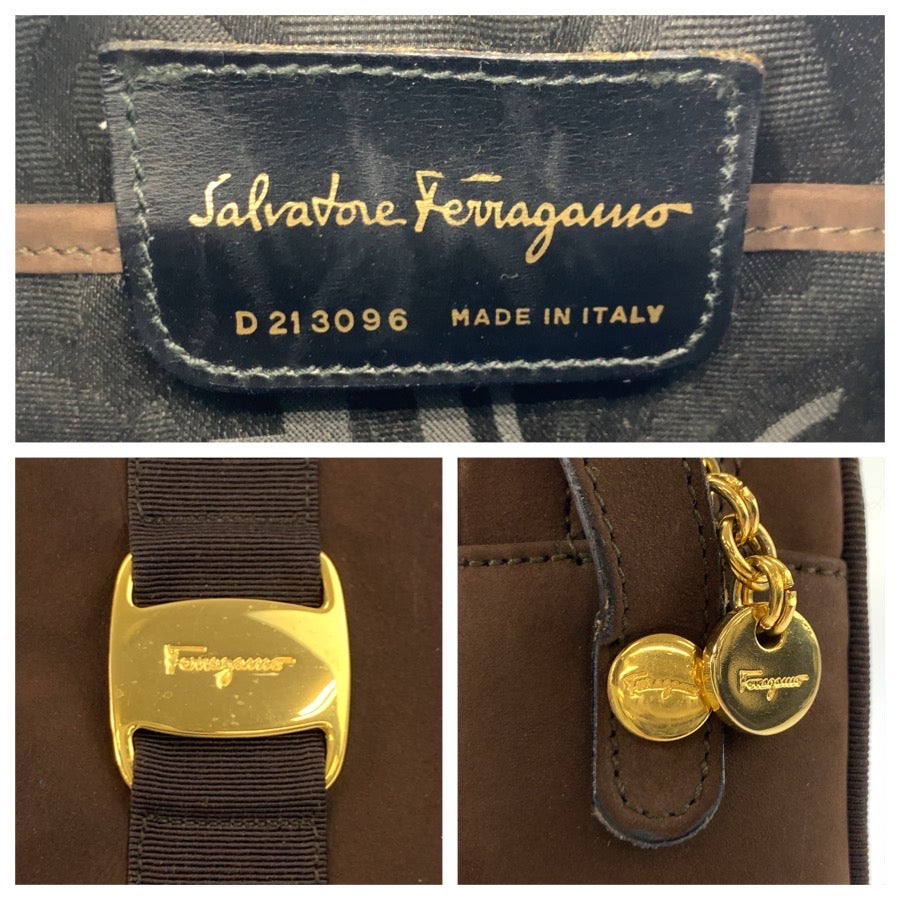 24734
Salvatore Ferragamo サルヴァトーレフェラガモ ヴァラリボン ブラウン ゴールド金具 スウェード D213096 ショルダーバッグ ポシェット レディース ABP23