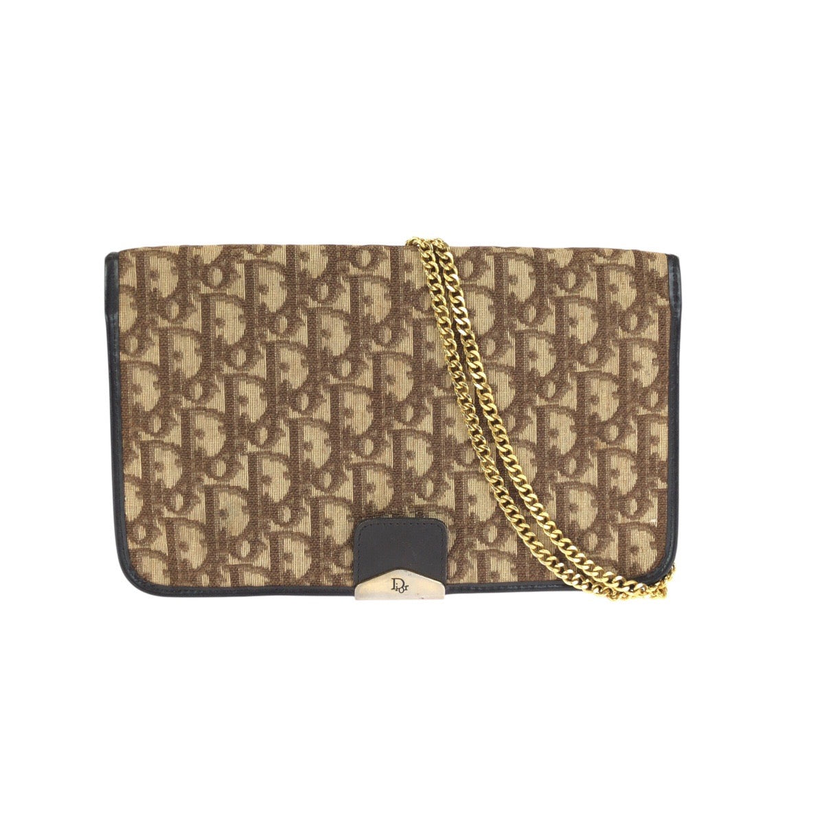 24735
Christian Dior クリスチャンディオール ヴィンテージ トロッター ベージュ ブラウン ゴールド金具 レザー / ジャガード チェーンショルダーバッグ ハンドバッグ ２WAY レディース AB28