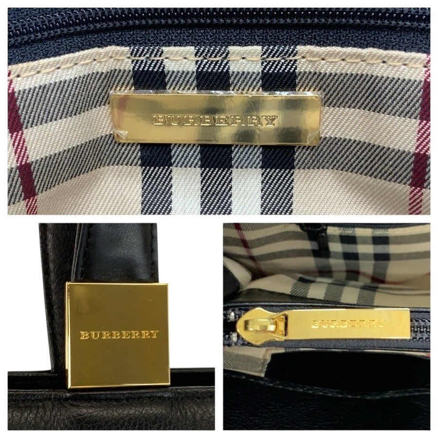 24738
BURBERRY バーバリー 中チェック柄 ブラック 黒 ゴールド金具 レザー ハンドバッグ トートバッグ レディース ABP21