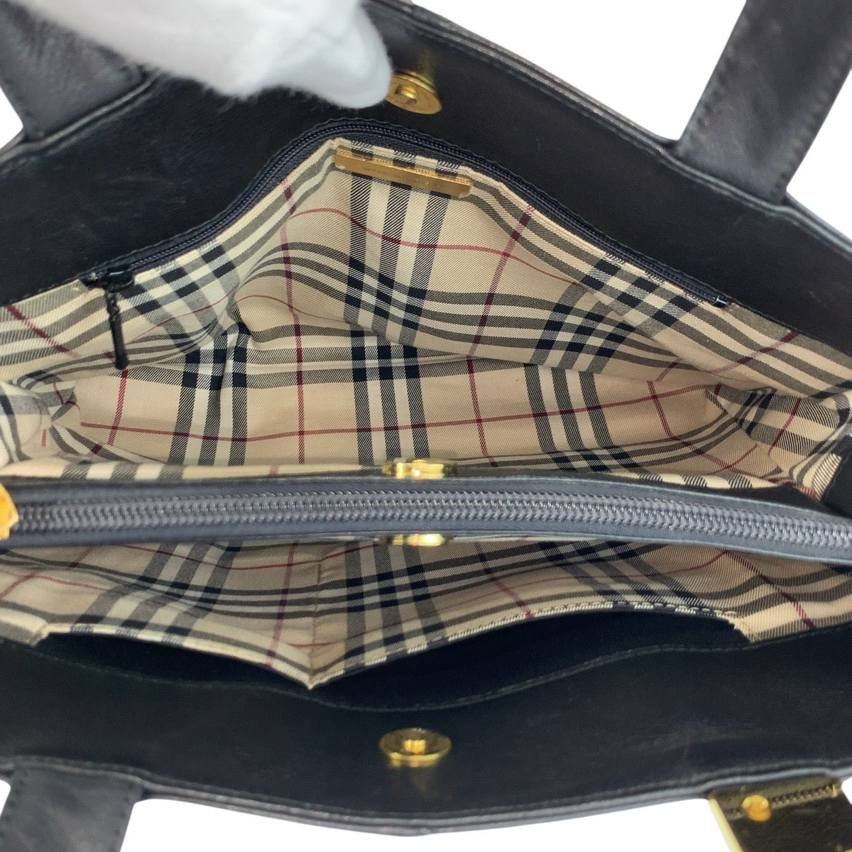 24738
BURBERRY バーバリー 中チェック柄 ブラック 黒 ゴールド金具 レザー ハンドバッグ トートバッグ レディース ABP21