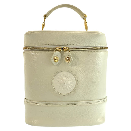 24740
VERSACE ヴェルサーチ ヴィンテージ サンバースト ホワイト アイボリー ゴールド金具 レザー ハンドバッグ バニティバッグ レディース ABP35
