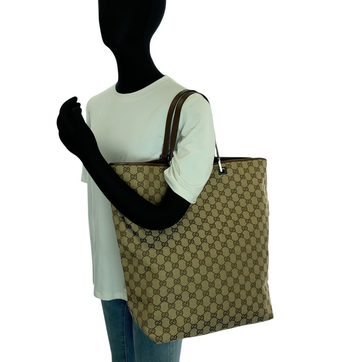 24741
GUCCI グッチ ベージュ ブラウン シルバー金具 GGキャンバス / レザー 31242 トートバッグ ショルダーバッグ レディース ABP28