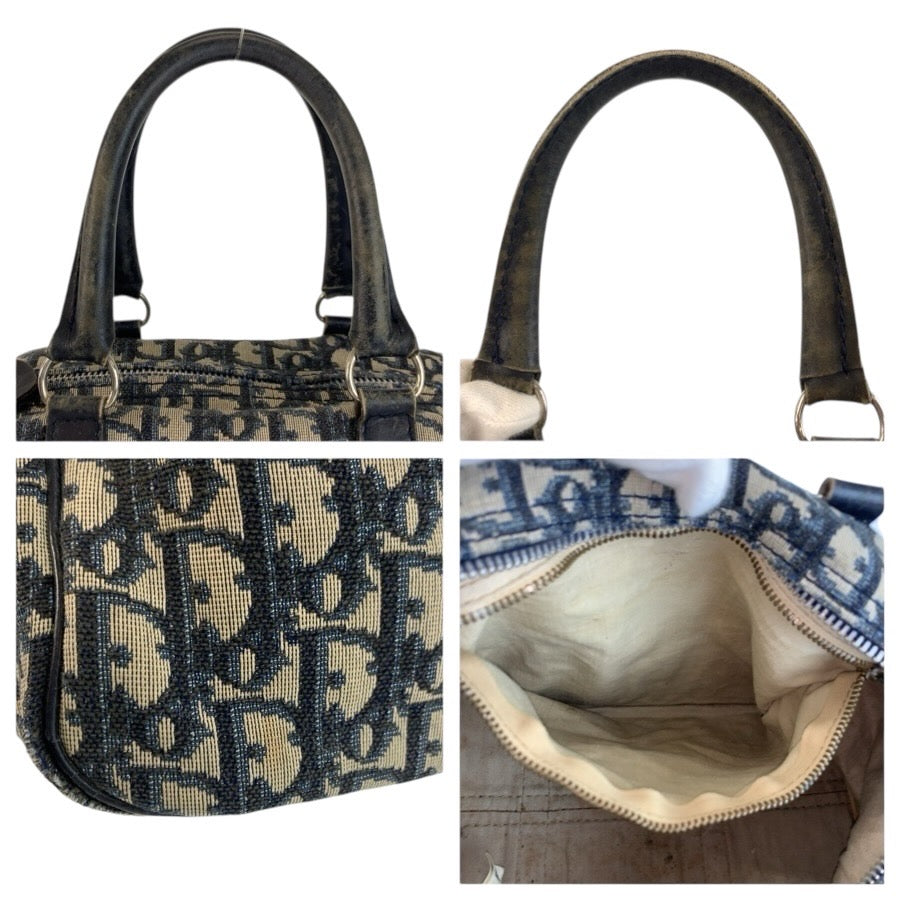 24742
Christian Dior クリスチャンディオール ヴィンテージ トロッター ネイビー シルバー金具 キャンバス / レザー ハンドバッグ ボストンバッグ レディース AB35