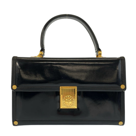 24744
VERSACE ヴェルサーチ ヴィンテージ サンバースト ブラック 黒 ゴールド金具 エナメル ハンドバッグ バニティバッグ レディース ABP42