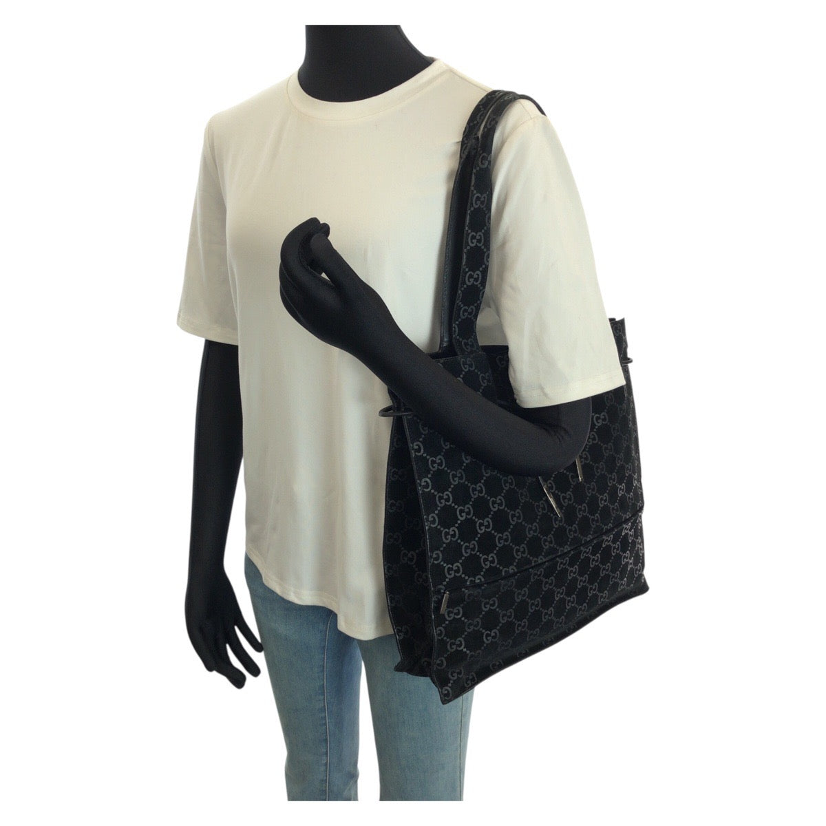24747
GUCCI グッチ ヴィンテージ GG柄 ブラック 黒 シルバー金具 スウェード 002 1052 トートバッグ ショルダーバッグ レディース ABP28