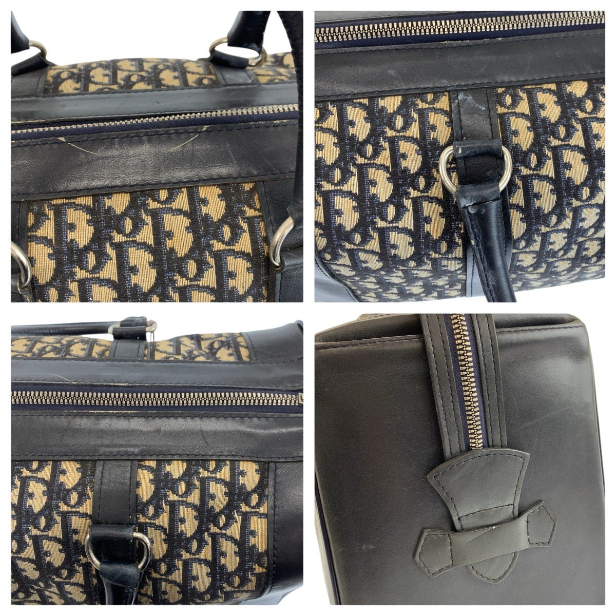 24761
Christian Dior クリスチャンディオール ヴィンテージ トロッター ネイビー シルバー金具 キャンバス / レザー ボストンバッグ ハンドバッグ レディース AB49