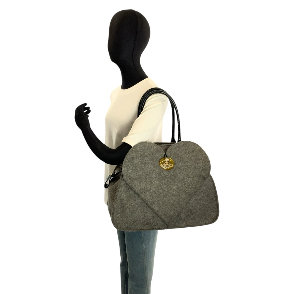 24763
Vivienne Westwood ヴィヴィアンウエストウッド ハート グレー ウール ハンドバッグ レディース AB14