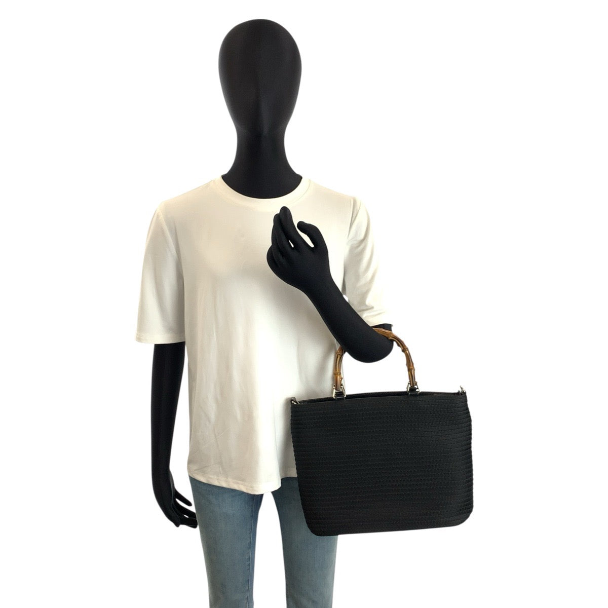 24764
GUCCI グッチ バンブー ブラック 黒 シルバー金具 ナイロン 000 1998 0540 ハンドバッグ トートバッグ レディース ABP21