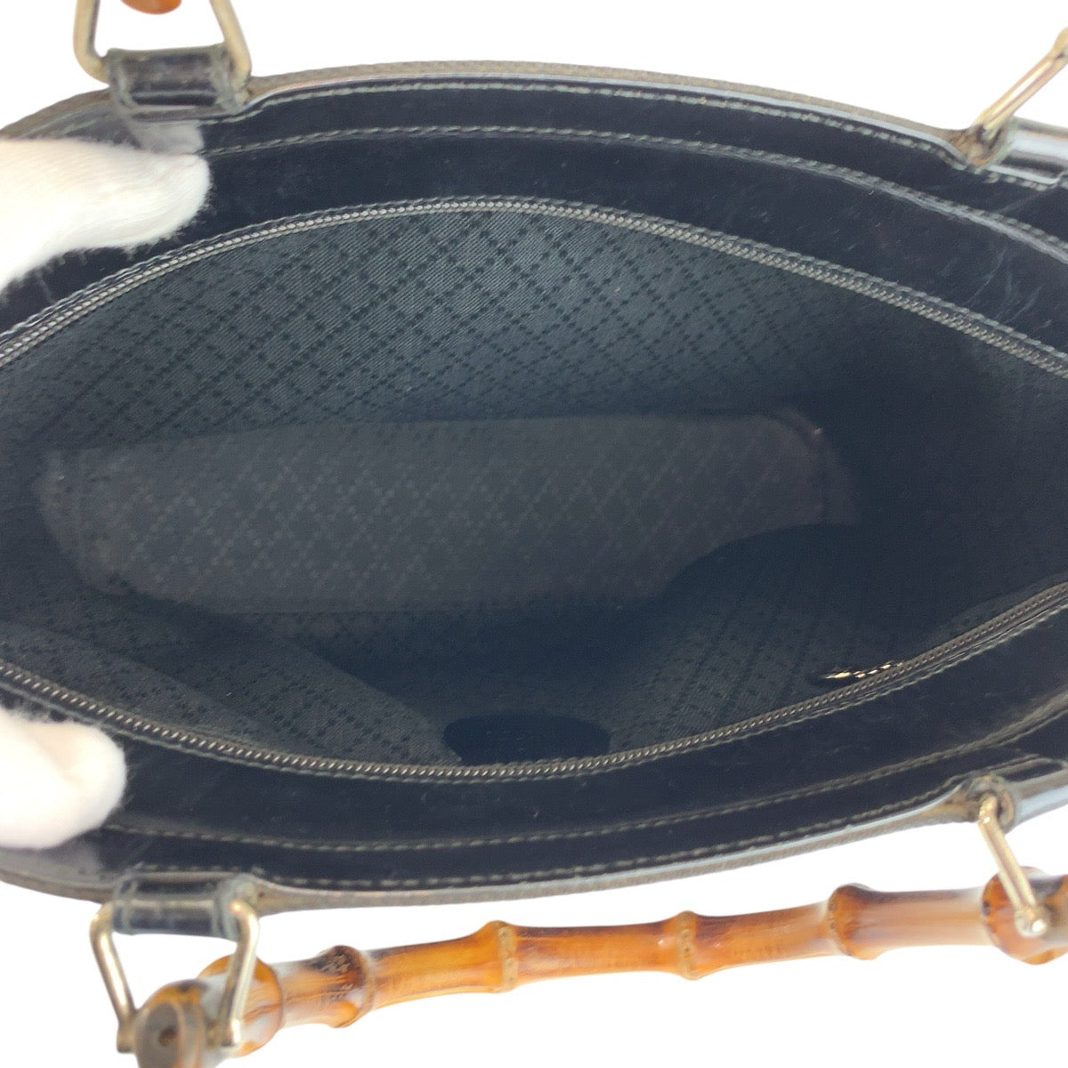 24764
GUCCI グッチ バンブー ブラック 黒 シルバー金具 ナイロン 000 1998 0540 ハンドバッグ トートバッグ レディース ABP21