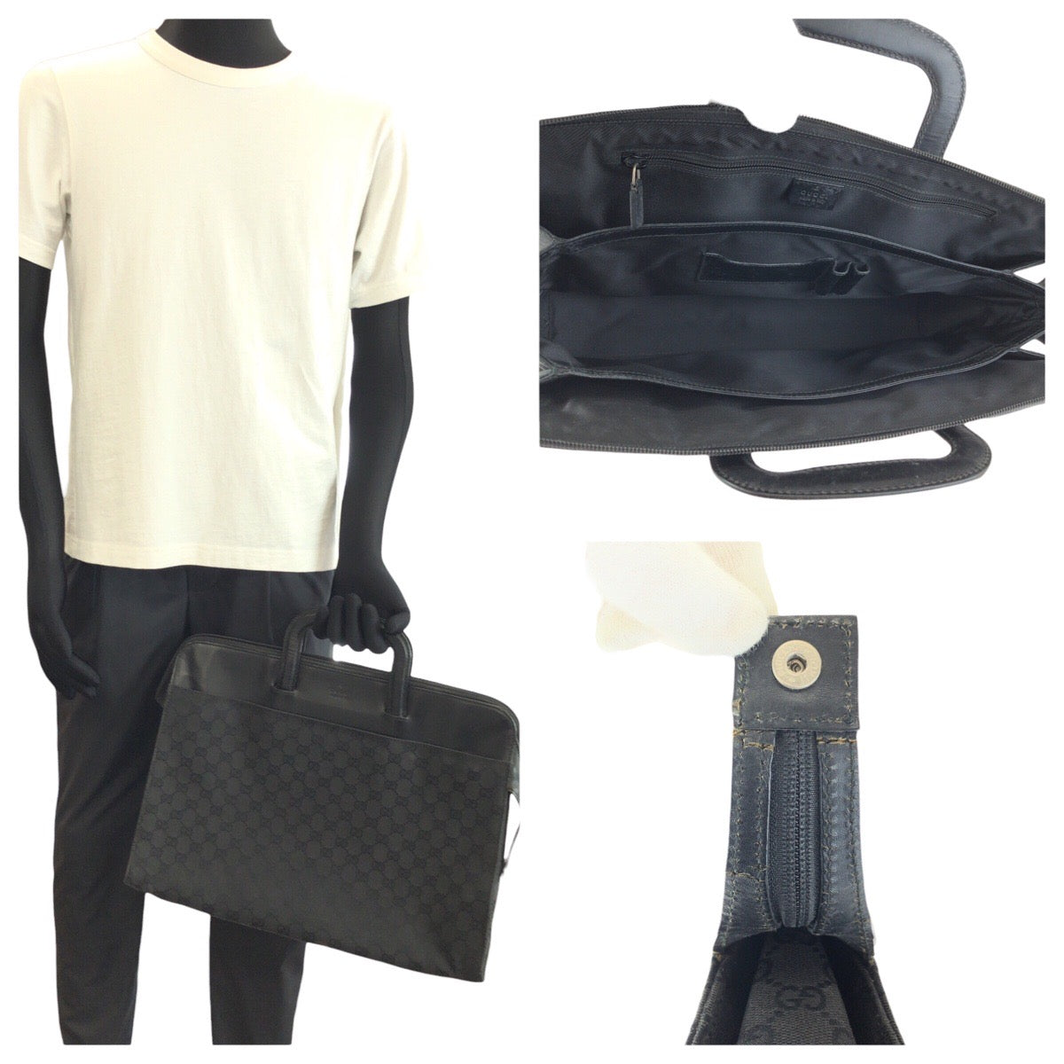 24765
GUCCI グッチ ブラック 黒 シルバー金具 GGキャンバス / レザー 03011 ビジネスバッグ ブリーフケース メンズ AB35