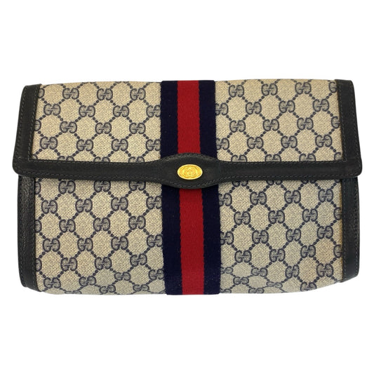 24766
GUCCI グッチ ヴィンテージ シェリーライン グレー ネイビー ゴールド金具 GGスプリームキャンバス / レザー 41 014 3087 30 クラッチバッグ セカンドバッグ レディース AB21